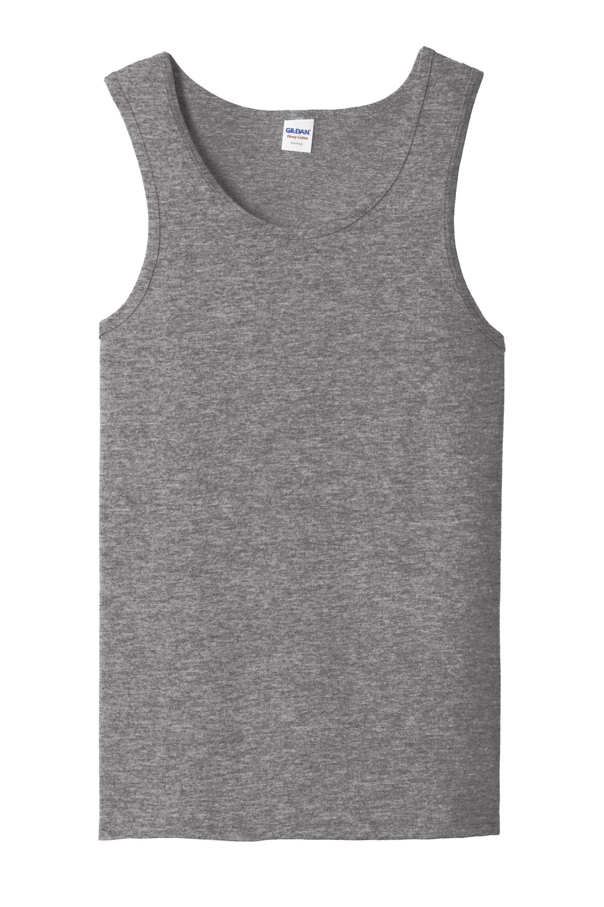 Front View of Graphite Hthr Gildan Heavy Cotton Tank Top. G5200 plain
