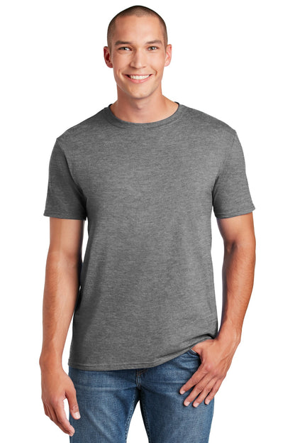 Front View of Graphite Hthr Gildan Softstyle T-Shirt. 64000 plain