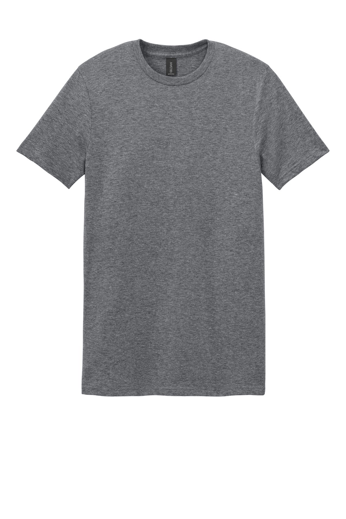 Front View of Graphite Hthr Gildan Softstyle T-Shirt. 64000 plain