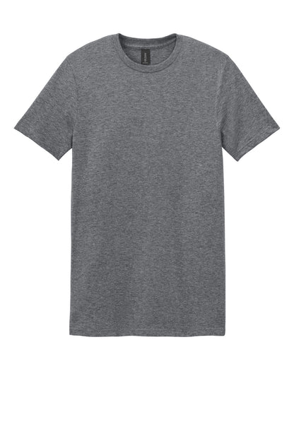 Front View of Graphite Hthr Gildan Softstyle T-Shirt. 64000 plain