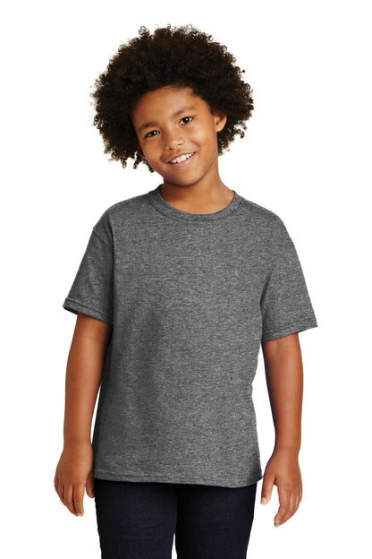 Front View of Graphite Hthr Gildan - Youth Heavy Cotton 100% Cotton T-Shirt. 5000B plain