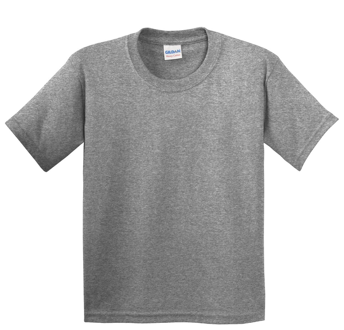 Front View of Graphite Hthr Gildan - Youth Heavy Cotton 100% Cotton T-Shirt. 5000B plain