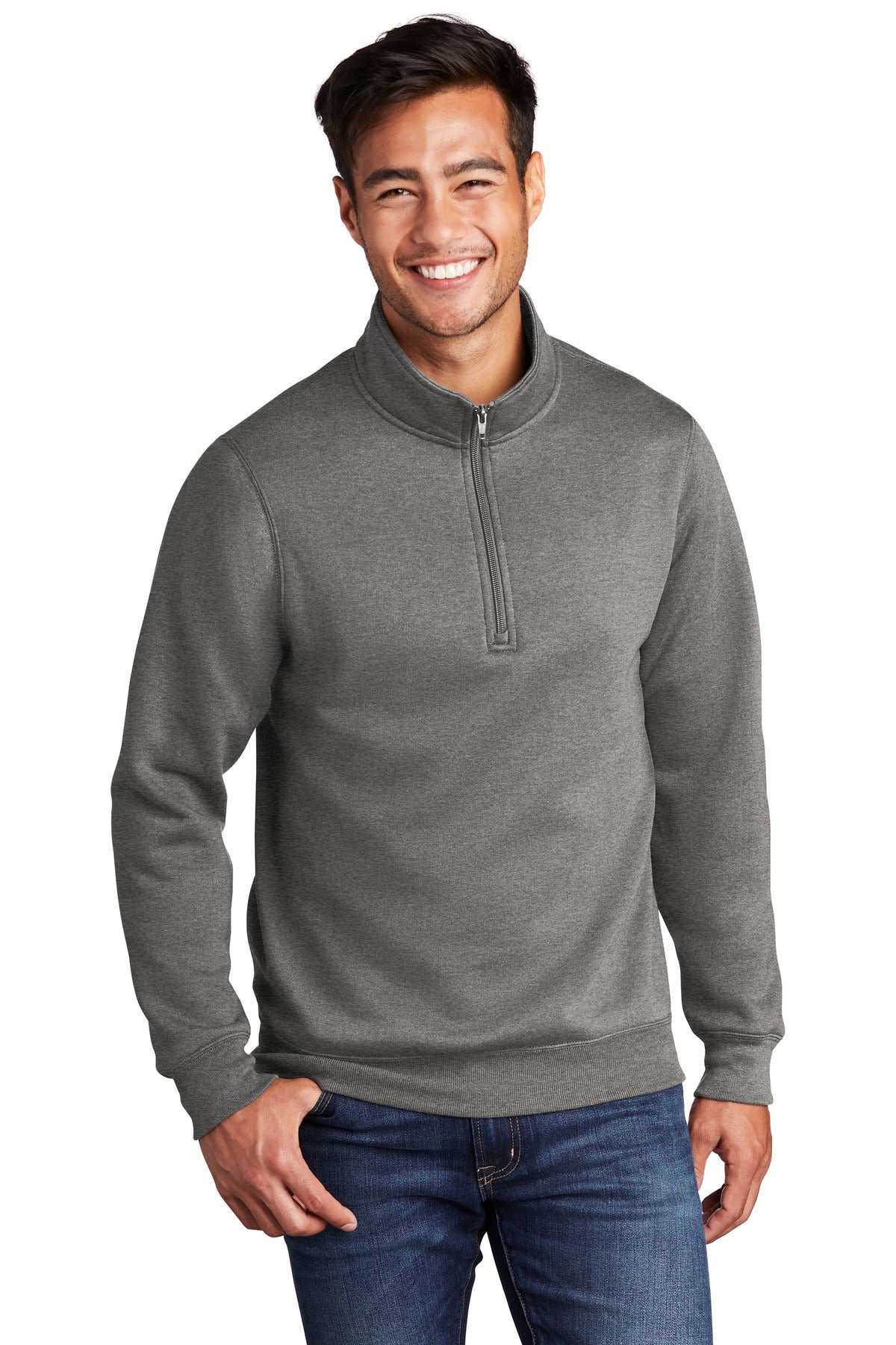 Front View of Graphite Hthr Port & Co Core Fleece 1/4-Zip Pullover Sweatshirt PC78Q