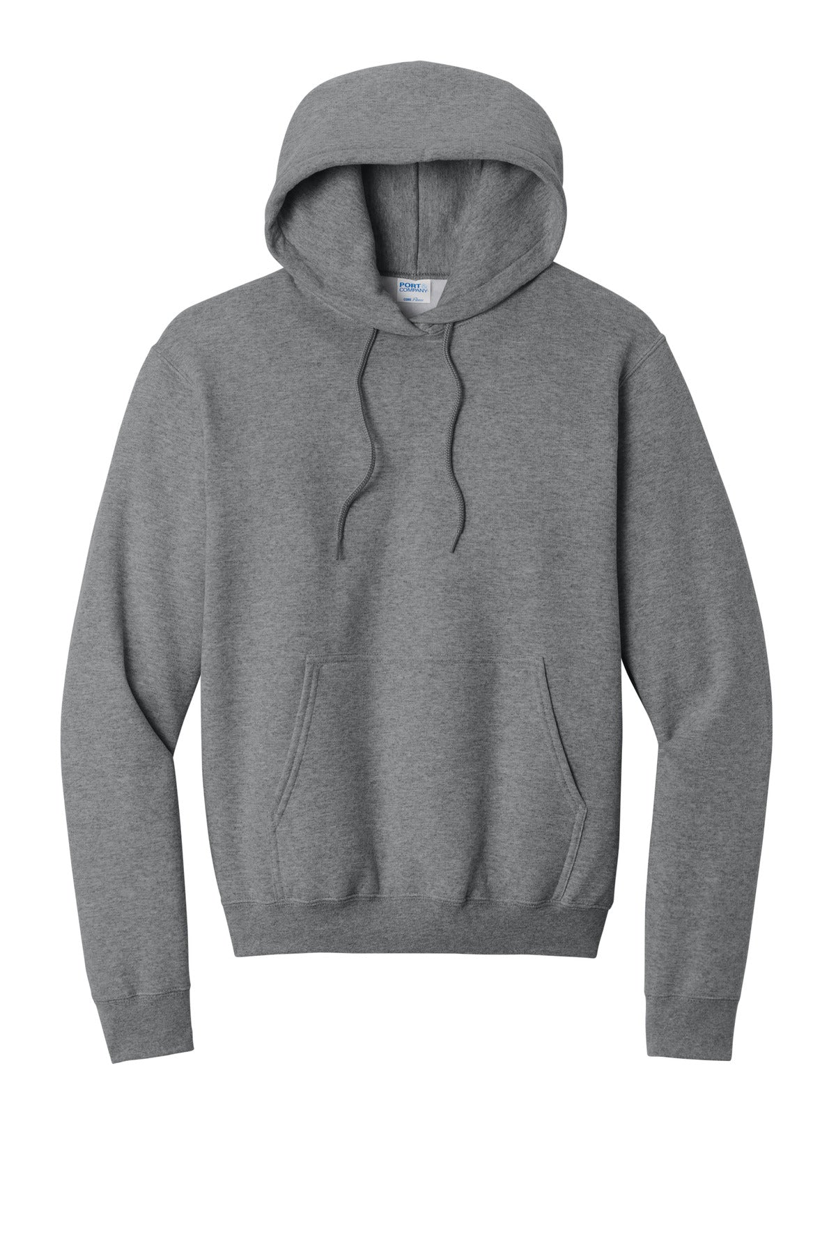 Front View of Graphite Hthr Port & Co Core Fleece Pullover Hooded Sweatshirt. PC78H plain