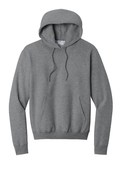 Front View of Graphite Hthr Port & Co Core Fleece Pullover Hooded Sweatshirt. PC78H plain