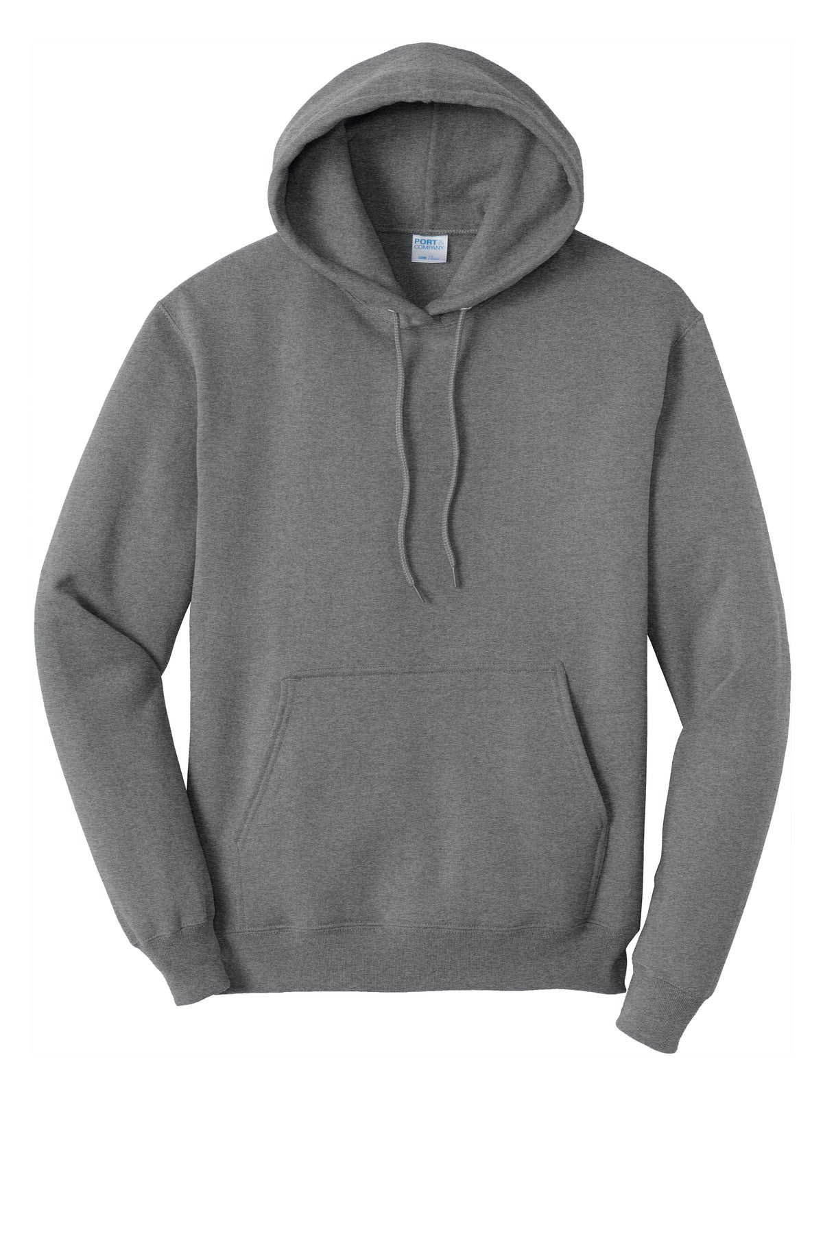 Front View of Graphite Hthr Port & Co Core Fleece Pullover Hooded Sweatshirt. PC78H