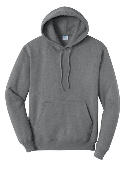 Front View of Graphite Hthr Port & Co Core Fleece Pullover Hooded Sweatshirt. PC78H