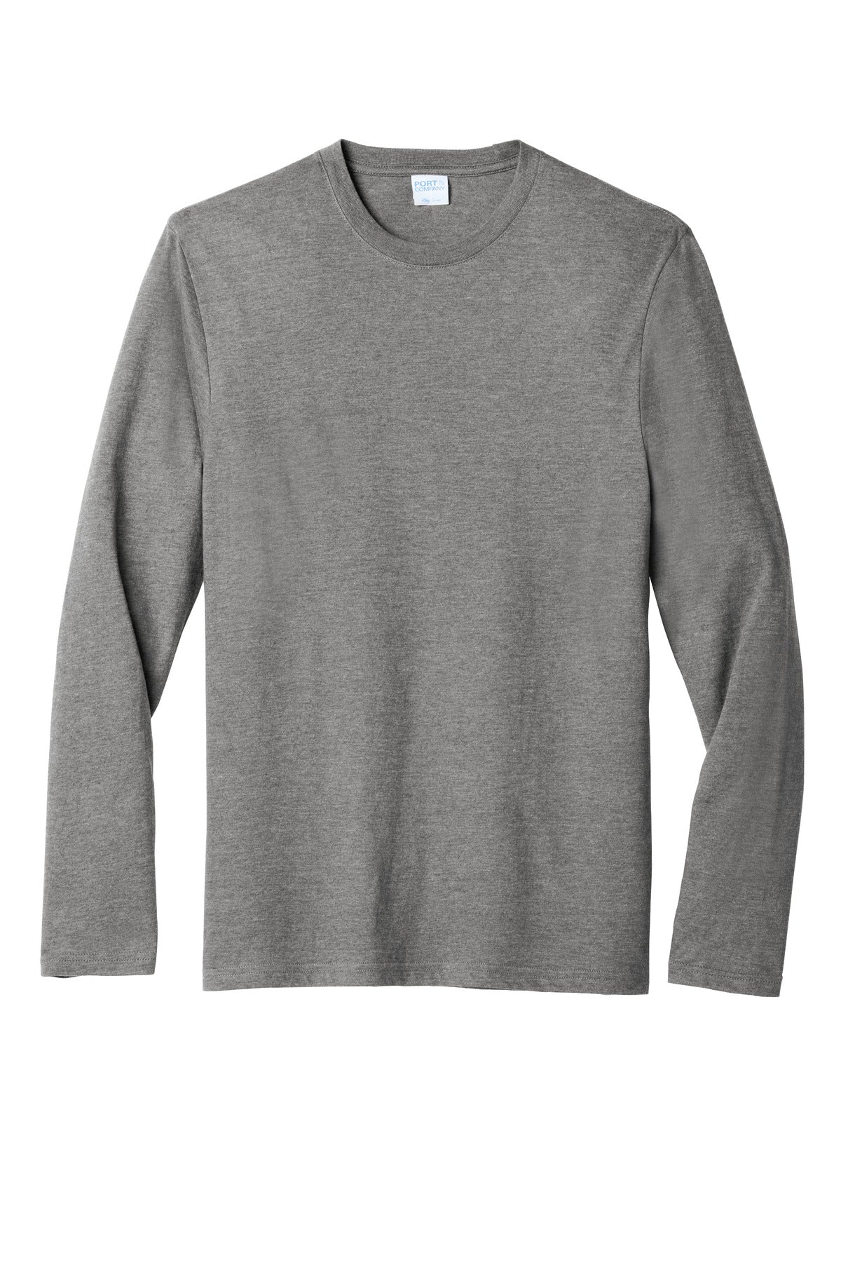 Front View of Graphite Hthr Port & Co Long Sleeve Fan Favorite Blend Tee. PC455LS plain