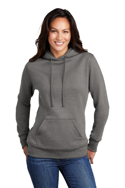 Front View of Graphite Hthr Port & Co Women's Core Fleece Pullover Hooded Sweatshirt LPC78H plain