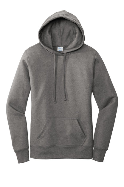 Front View of Graphite Hthr Port & Co Women's Core Fleece Pullover Hooded Sweatshirt LPC78H plain