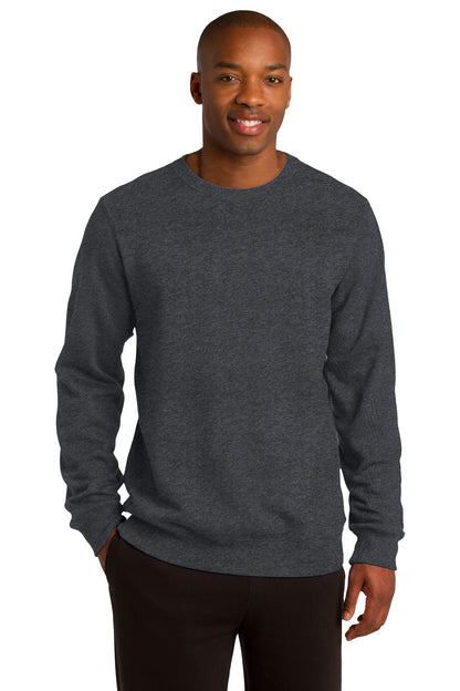 Front View of Graphite Hthr Sport-Tek Crewneck Sweatshirt. ST266 plain