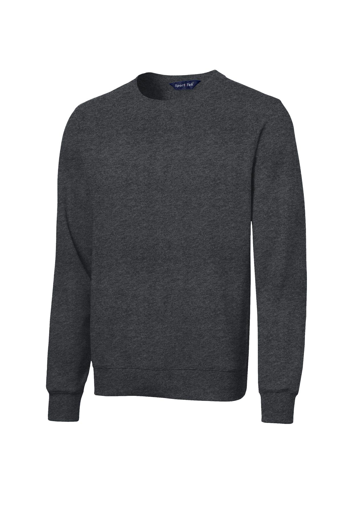 Front View of Graphite Hthr Sport-Tek Crewneck Sweatshirt. ST266 plain