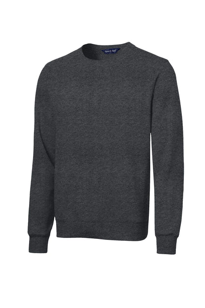 Front View of Graphite Hthr Sport-Tek Crewneck Sweatshirt. ST266 plain