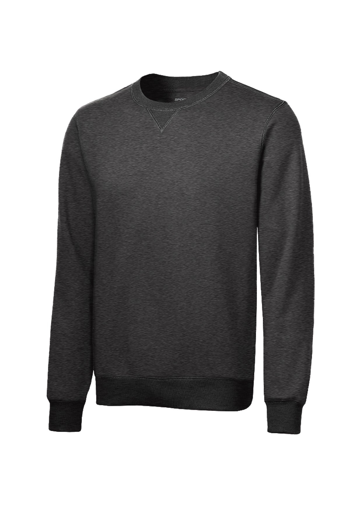 Front View of Graphite Hthr Sport-Tek Crewneck Sweatshirt. ST266 plain