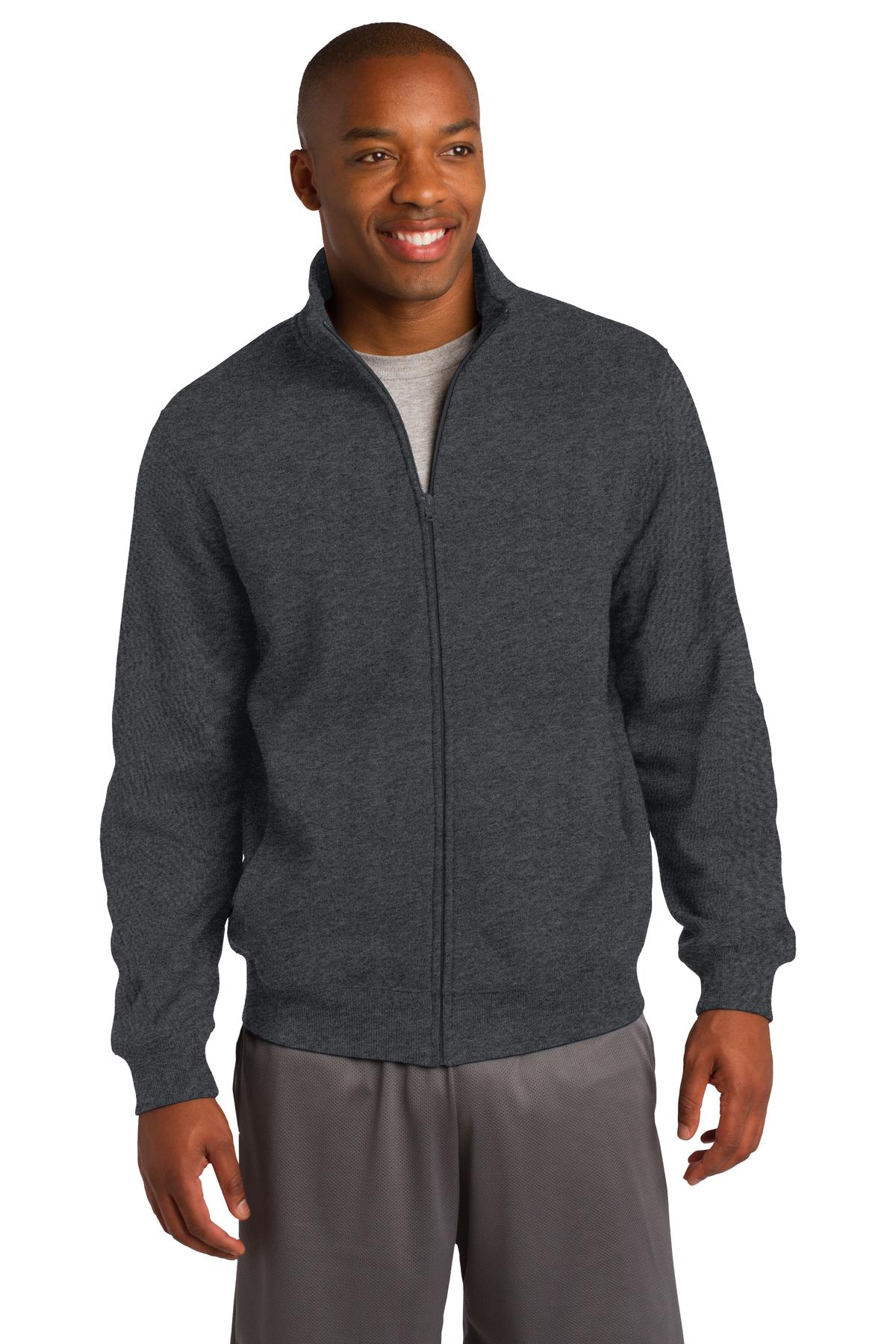 Front View of Graphite Hthr Sport-Tek Full-Zip Sweatshirt. ST259 plain