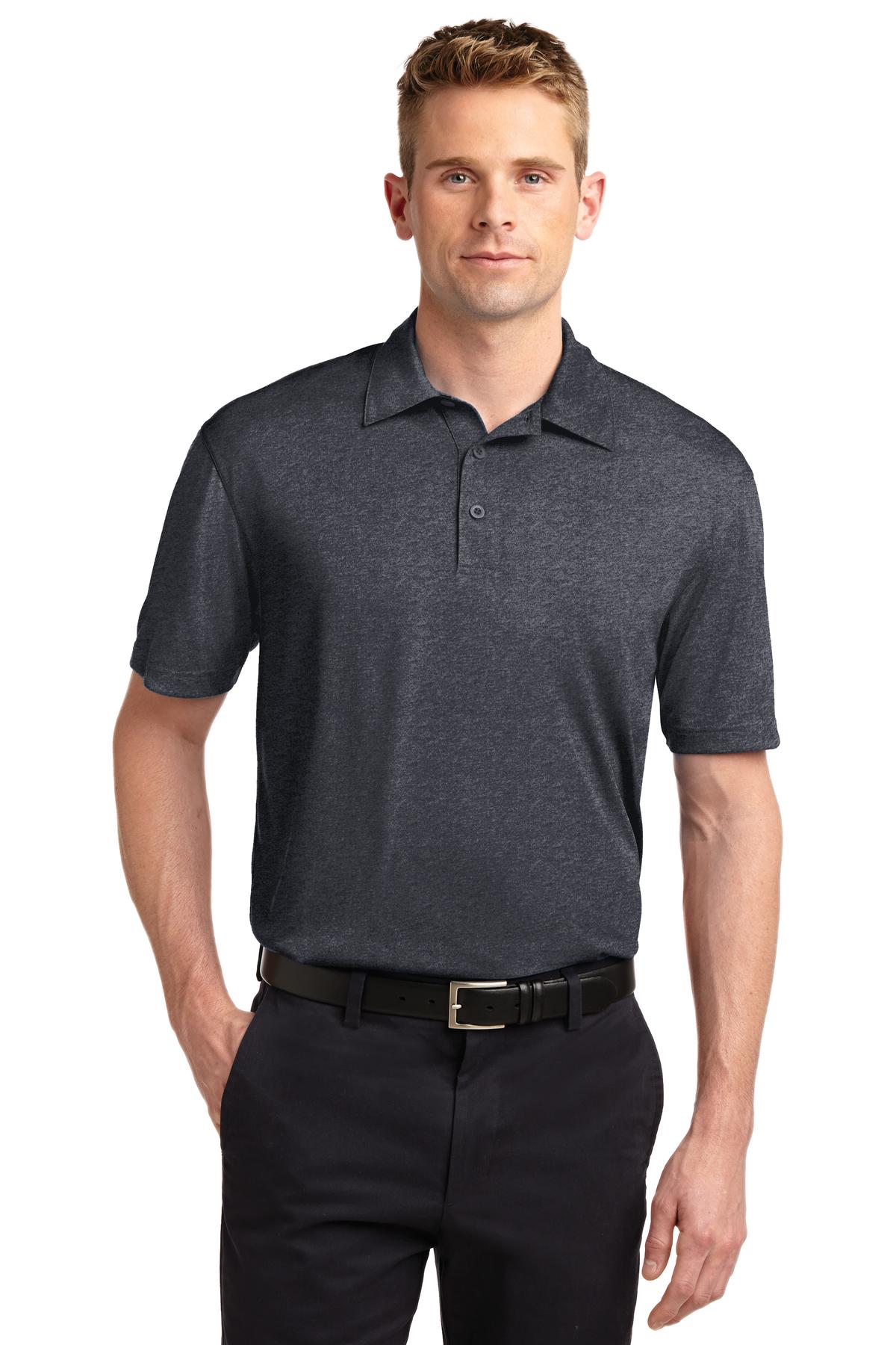 Front View of Graphite Hthr Sport-Tek Heather Contender Polo. ST660 plain