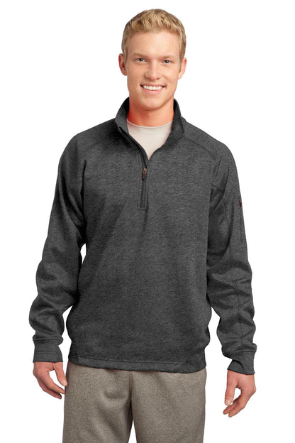 Front View of Graphite Hthr Sport-Tek Tech Fleece 1/4-Zip Pullover. F247 plain