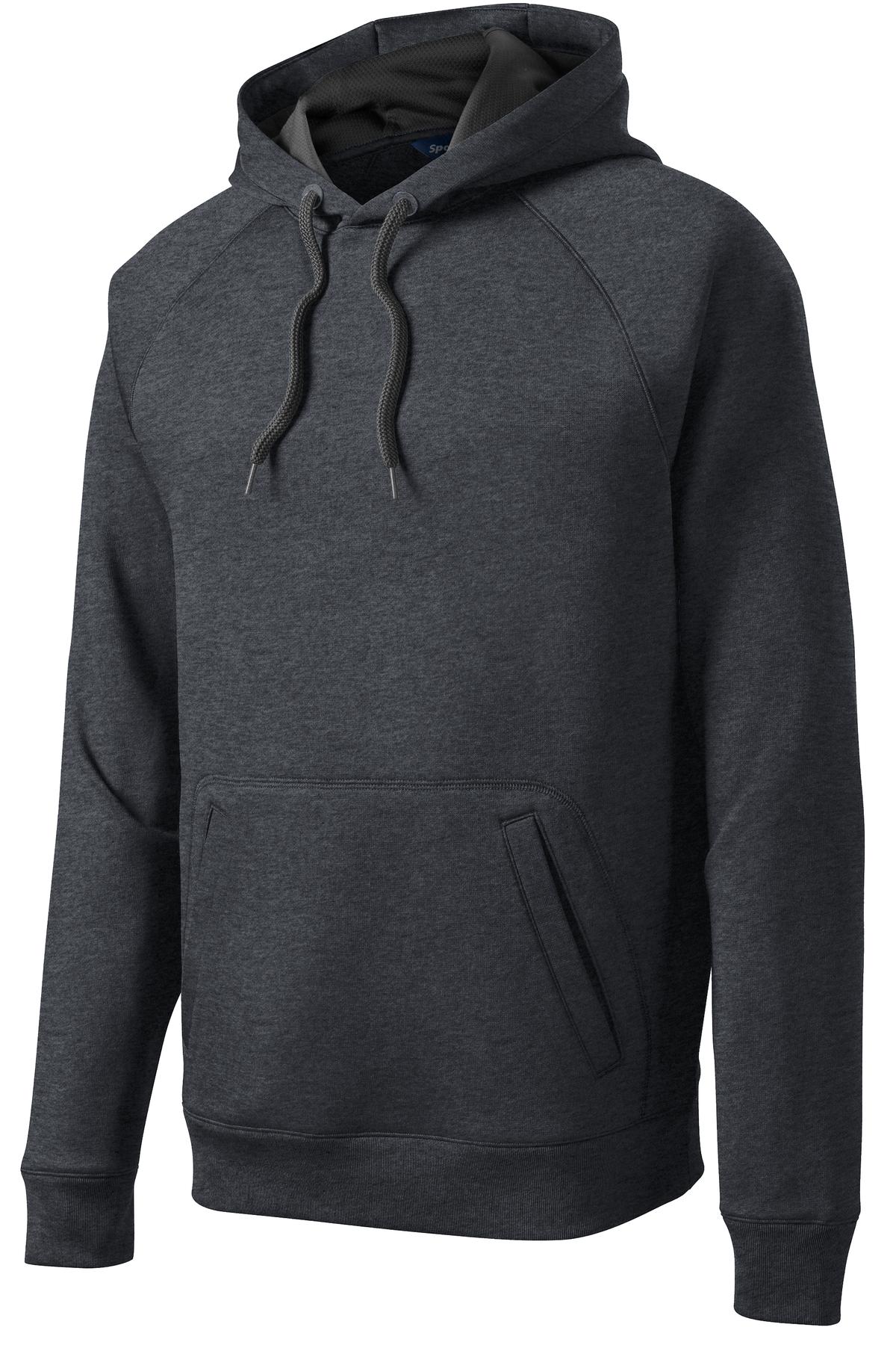 Front View of Graphite Hthr Sport-Tek Tech Fleece Hooded Sweatshirt. ST250 plain