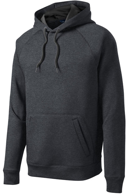Front View of Graphite Hthr Sport-Tek Tech Fleece Hooded Sweatshirt. ST250 plain