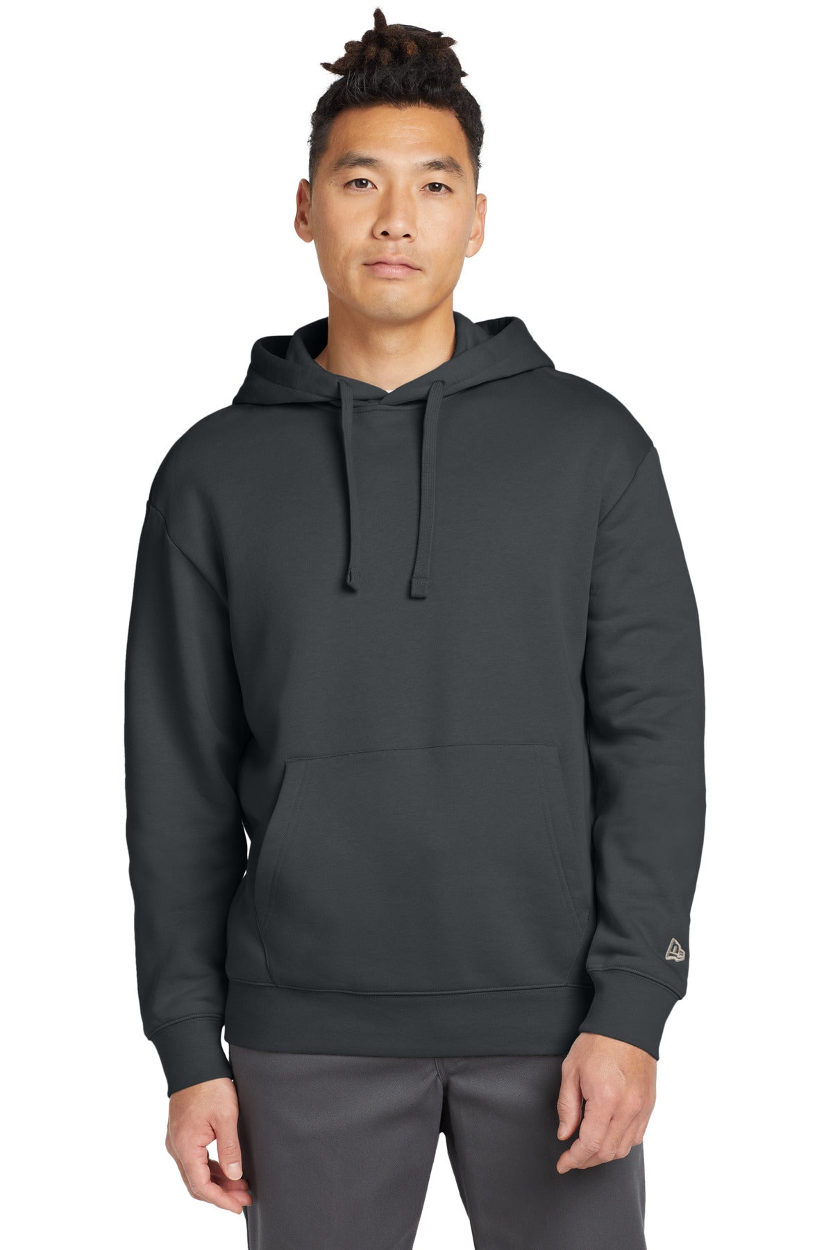 Front View of Graphite New Era Heritage Fleece Pullover Hoodie NEA525 plain