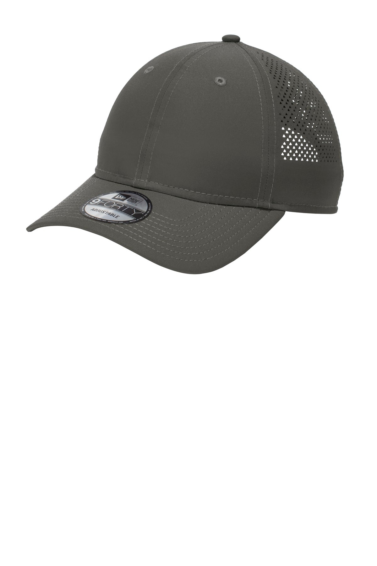 Front View of Graphite New Era Perforated Performance Cap. NE406 plain