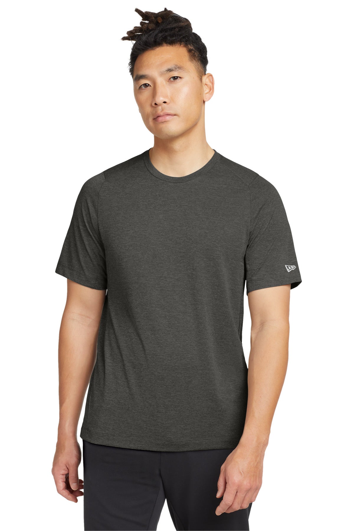 Front View of Graphite New Era Series Performance Crew Tee. NEA200 plain