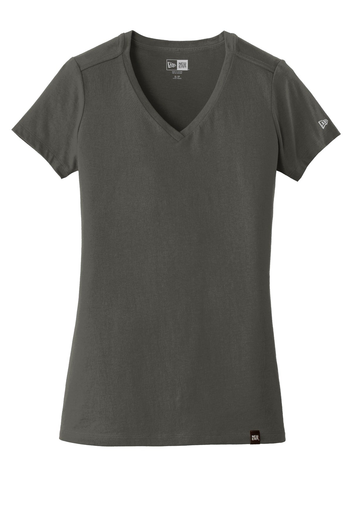 Front View of Graphite New Era Women's Heritage Blend V-Neck Tee. LNEA101 plain
