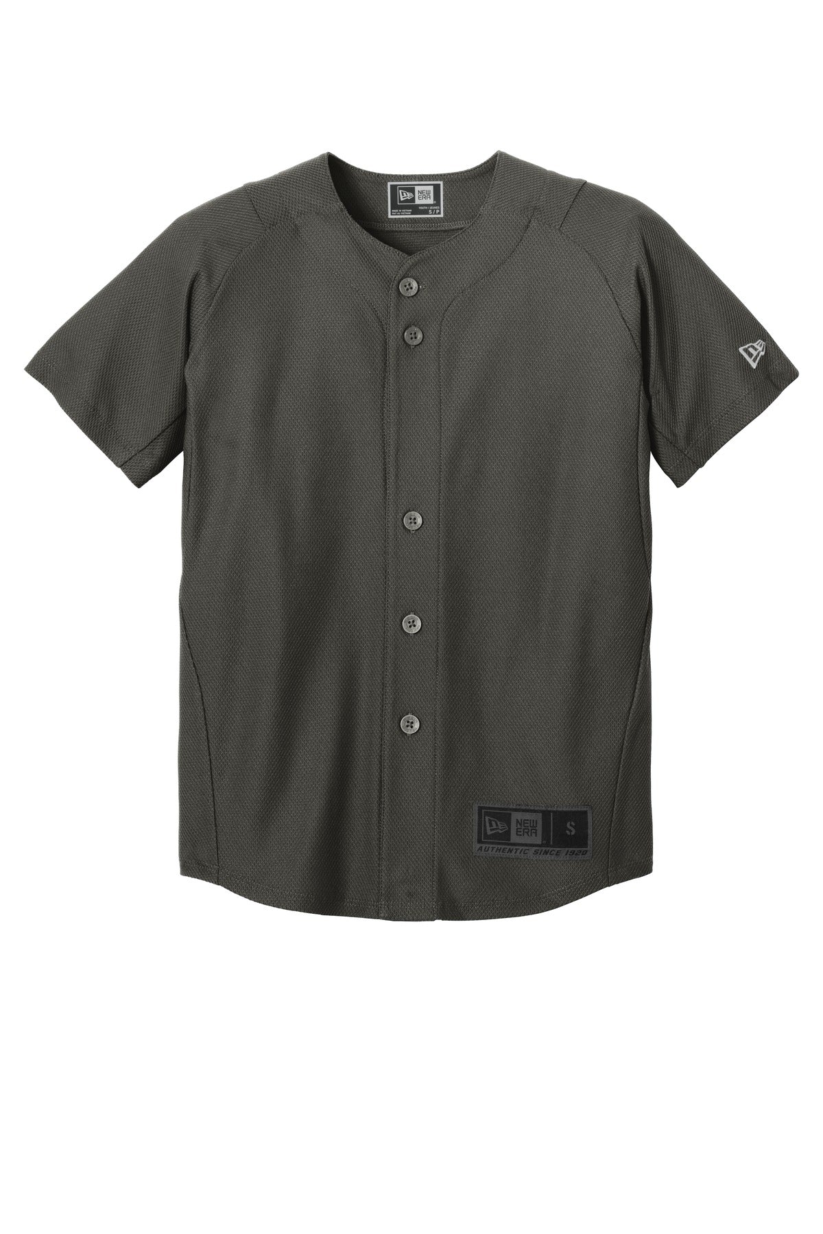Front View of Graphite New Era Youth Diamond Era Full-Button Jersey. YNEA220 plain