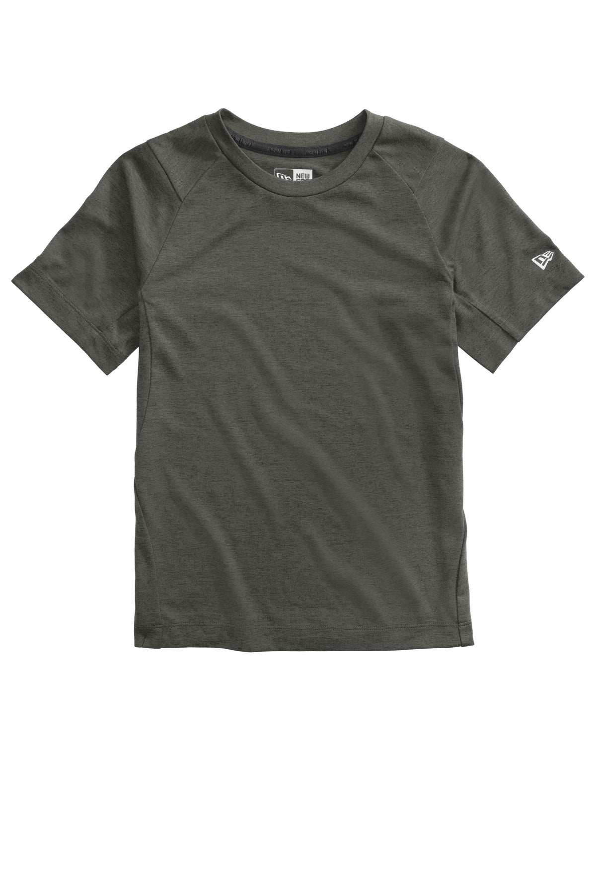 Front View of Graphite New Era Youth Series Performance Crew Tee. YNEA200 plain