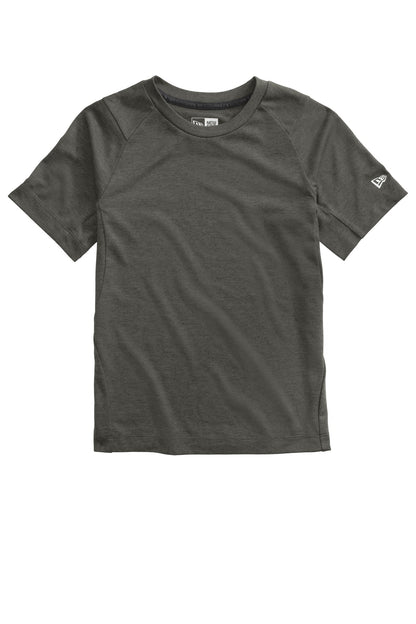 Front View of Graphite New Era Youth Series Performance Crew Tee. YNEA200 plain