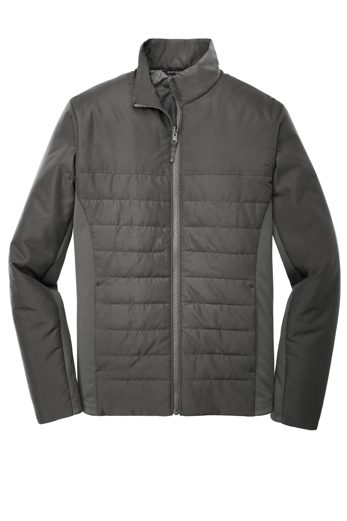Front View of Graphite Port Authority Collective Insulated Jacket. J902 plain