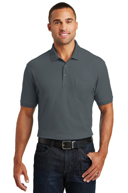 Front View of Graphite Port Authority Core Classic Pique Pocket Polo. K100P plain