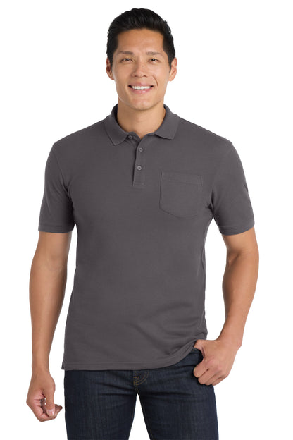 Front View of Graphite Port Authority Core Classic Pique Pocket Polo. K100P plain