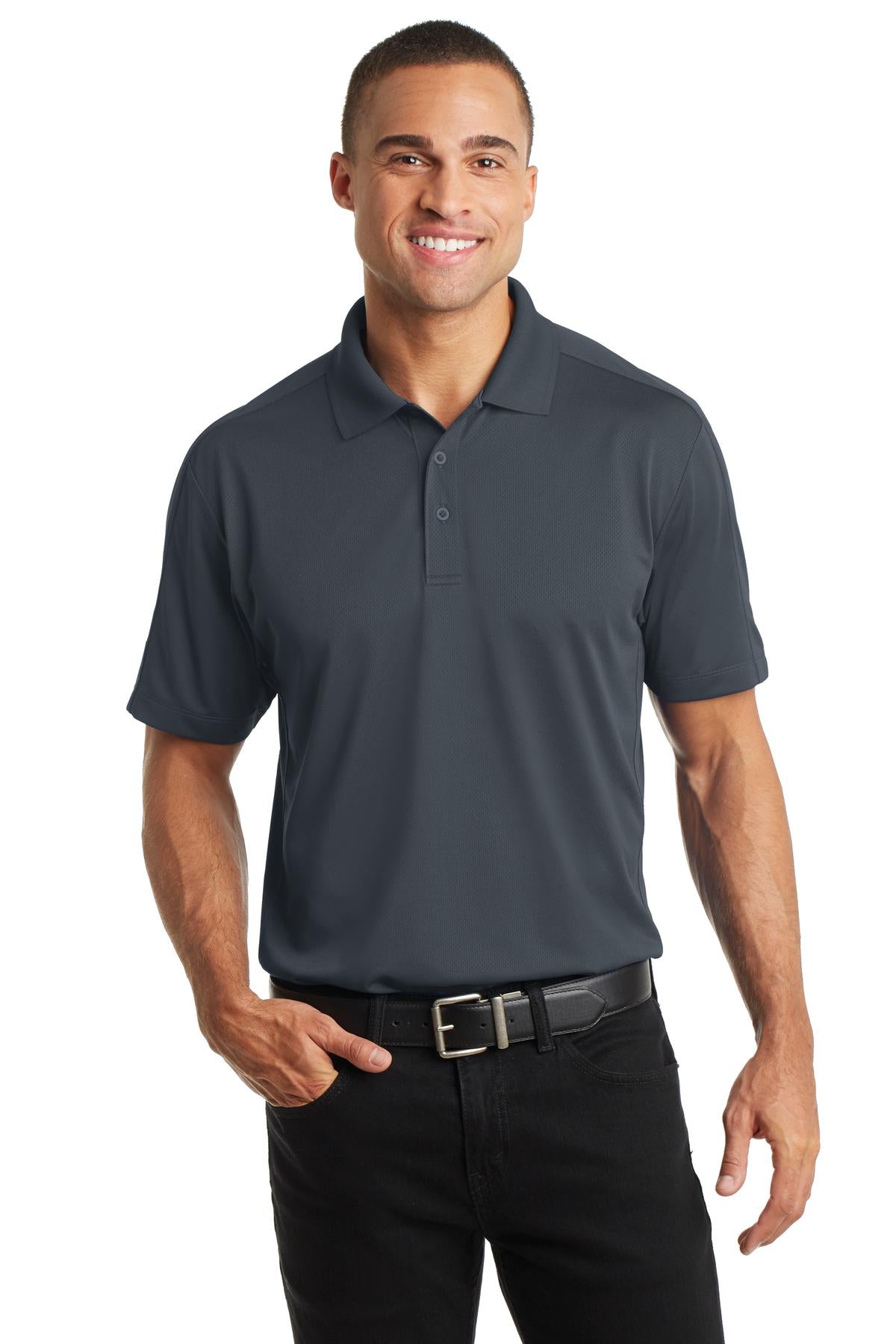 Front View of Graphite Port Authority Diamond Jacquard Polo. K569 plain
