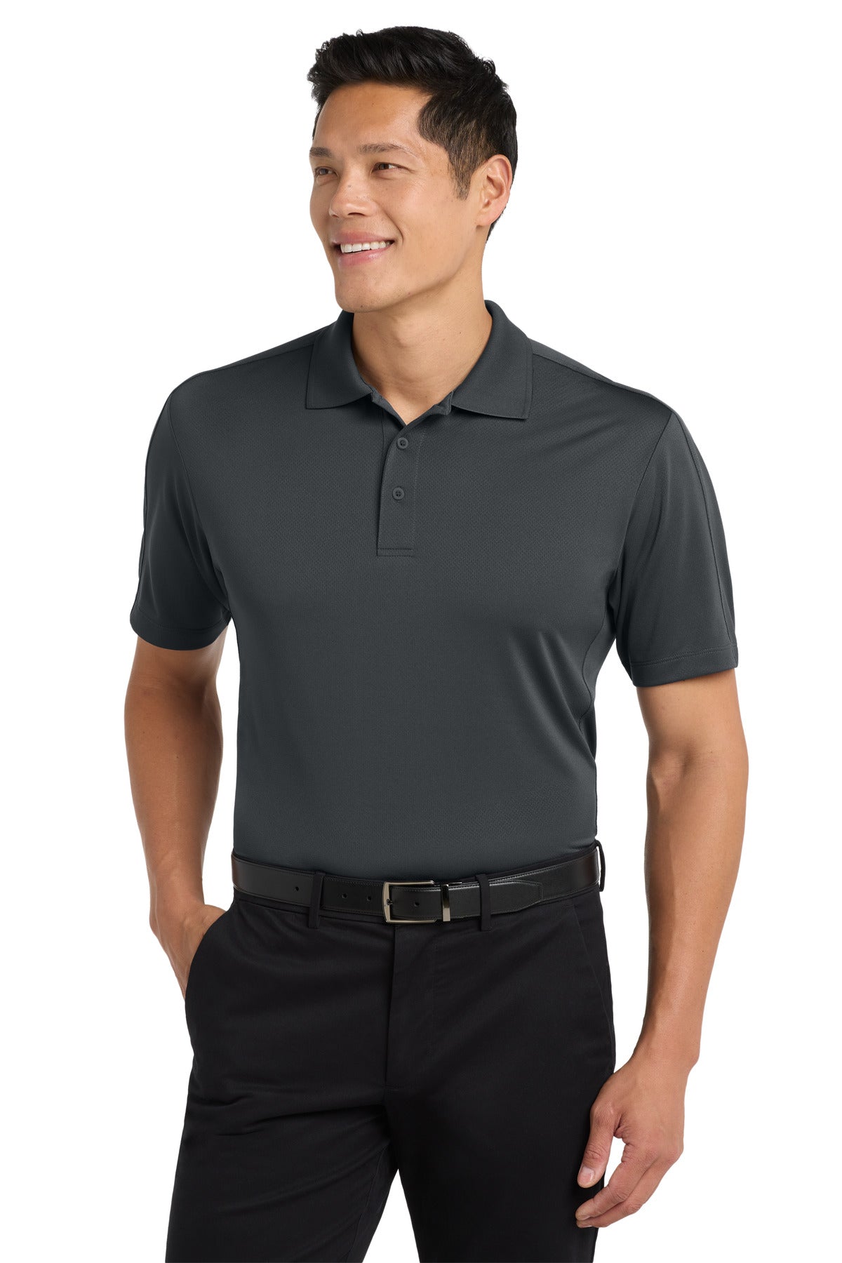 Front View of Graphite Port Authority Diamond Jacquard Polo. K569 plain
