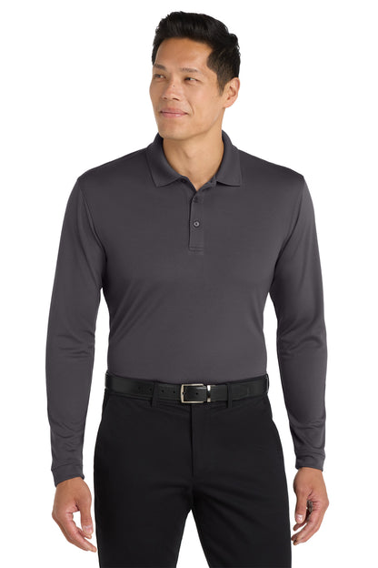 Front View of Graphite Port Authority Dry Zone UV Micro-Mesh Long Sleeve Polo K110LS plain