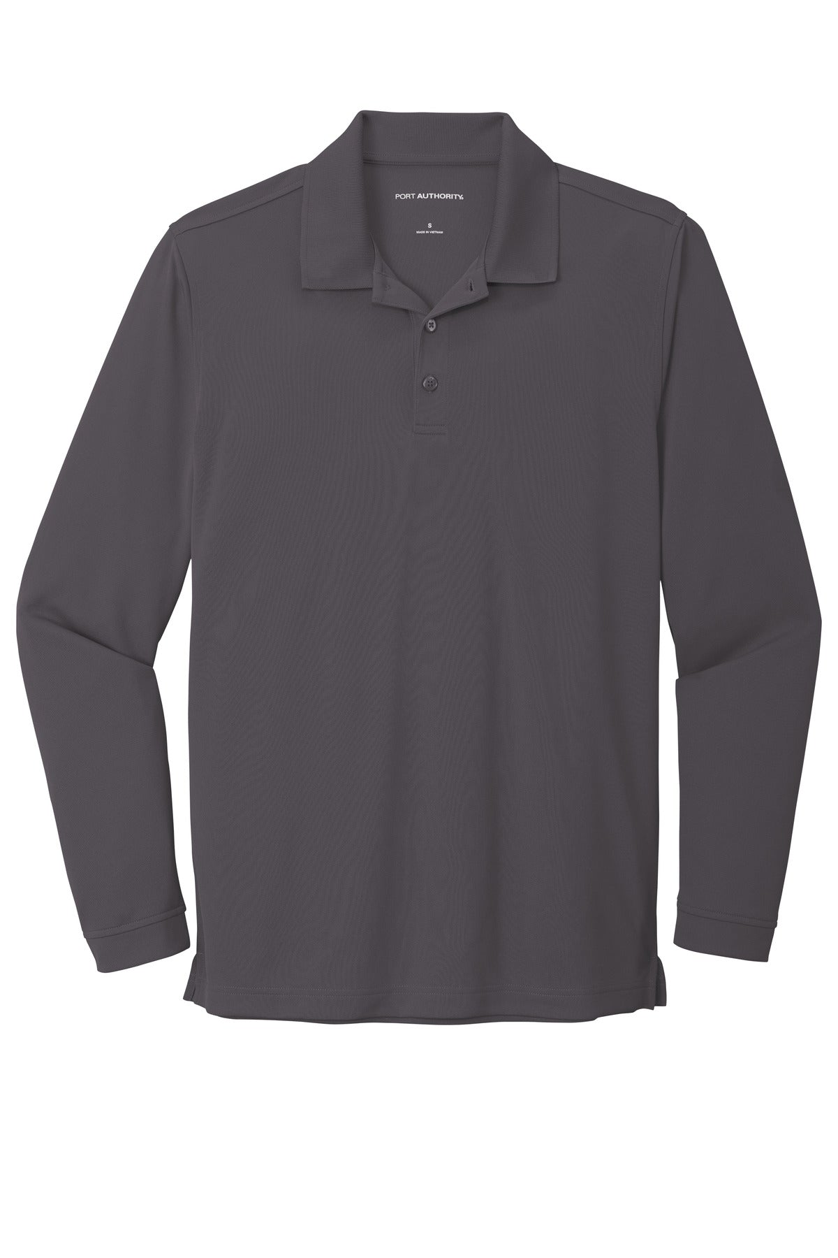 Front View of Graphite Port Authority Dry Zone UV Micro-Mesh Long Sleeve Polo K110LS plain