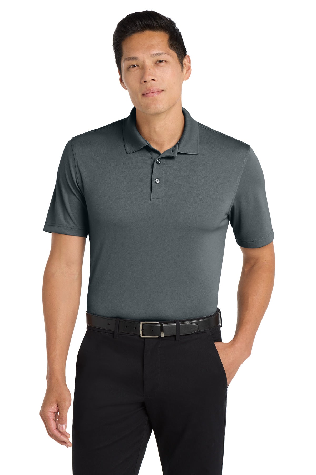 Front View of Graphite Port Authority Dry Zone UV Micro-Mesh Polo. K110 plain