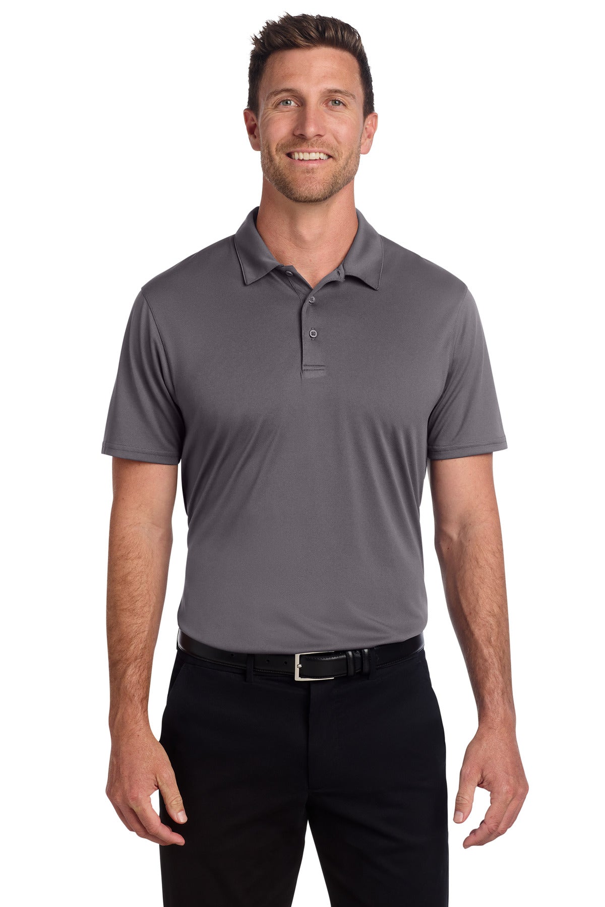 Front View of Graphite Port Authority Performance Staff Polo K398 plain