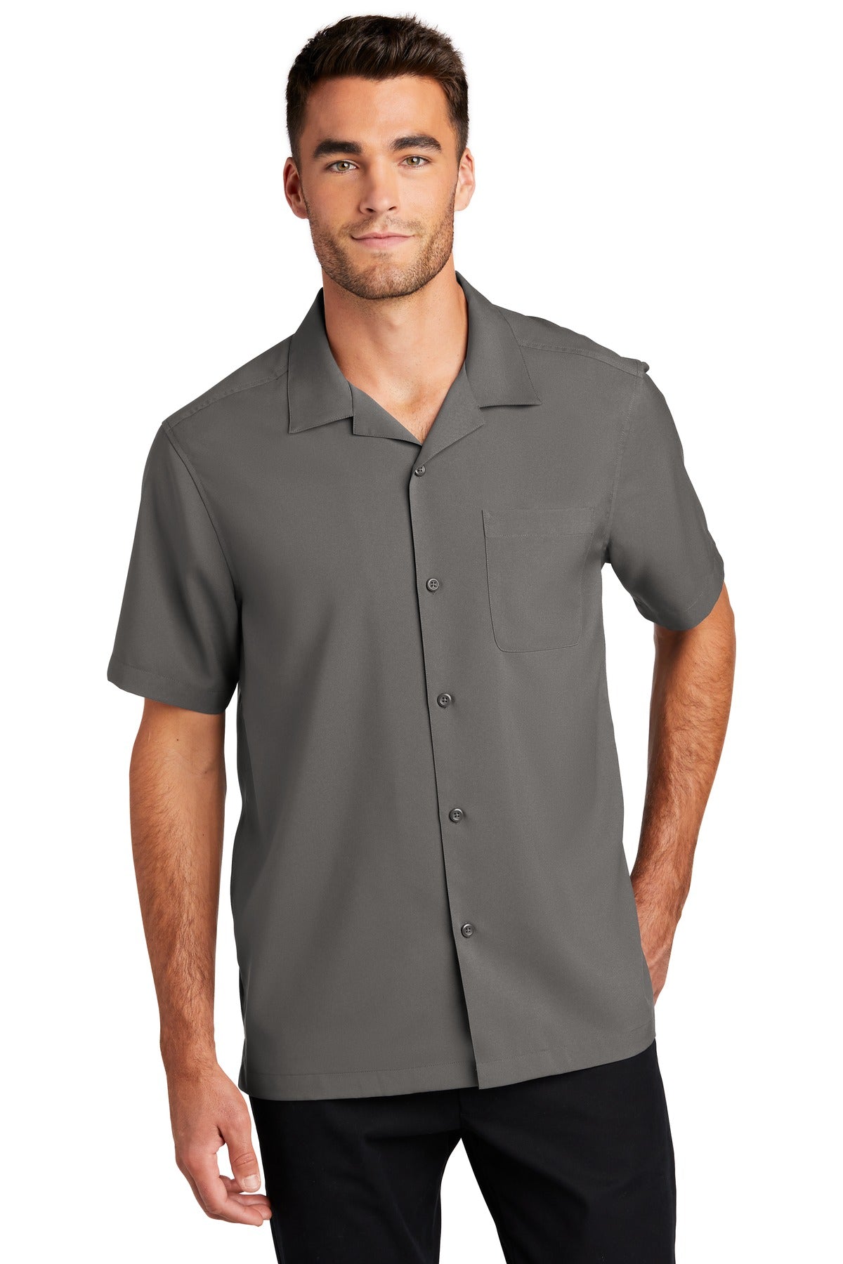 Front View of Graphite Port Authority Short Sleeve Performance Staff Shirt W400 plain