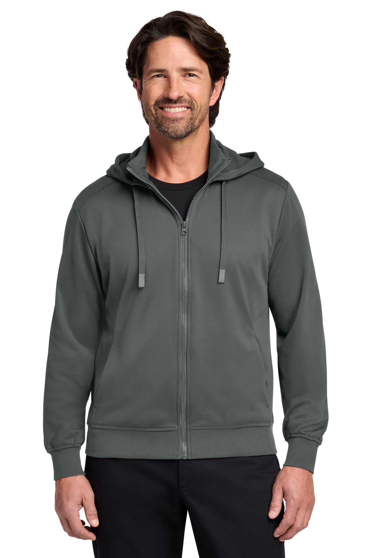Front View of Graphite Port Authority Smooth Fleece Hooded Jacket F814 plain