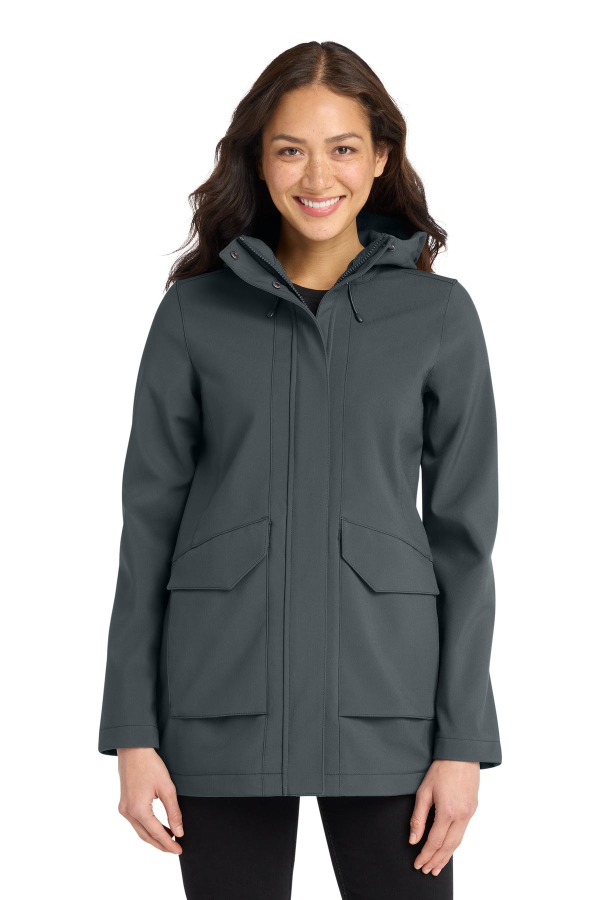 Front View of Graphite Port Authority Women's Collective Outer Soft Shell Parka L919 plain