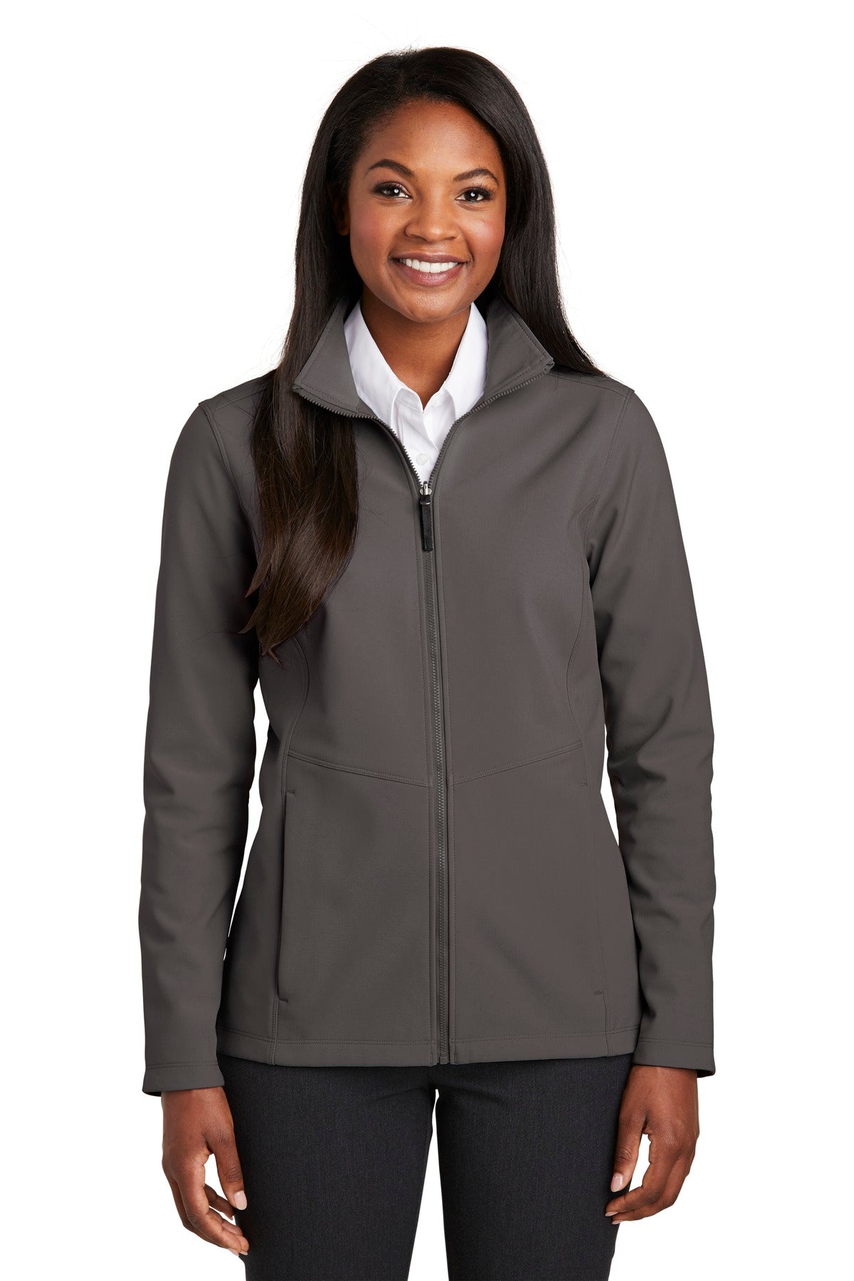 Front View of Graphite Port Authority Women's Collective Soft Shell Jacket. L901 plain