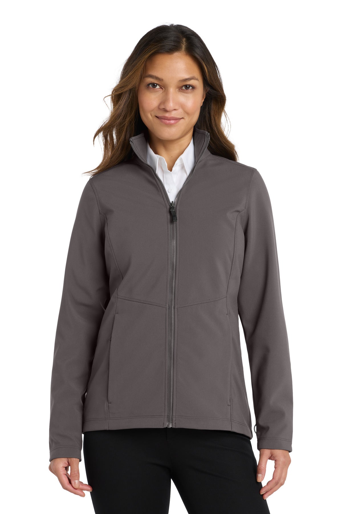 Front View of Graphite Port Authority Women's Collective Soft Shell Jacket. L901 plain
