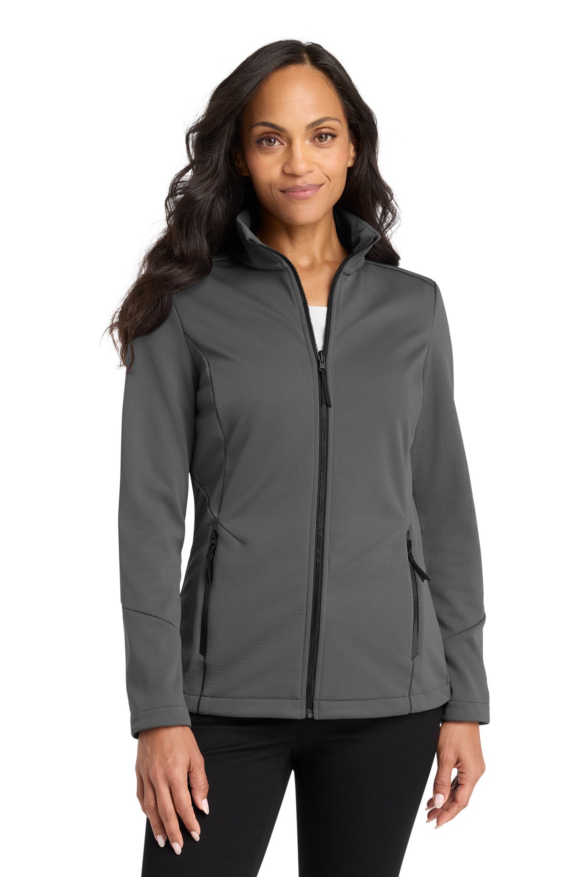 Front View of Graphite Port Authority Women's Collective Tech Soft Shell Jacket L921 plain