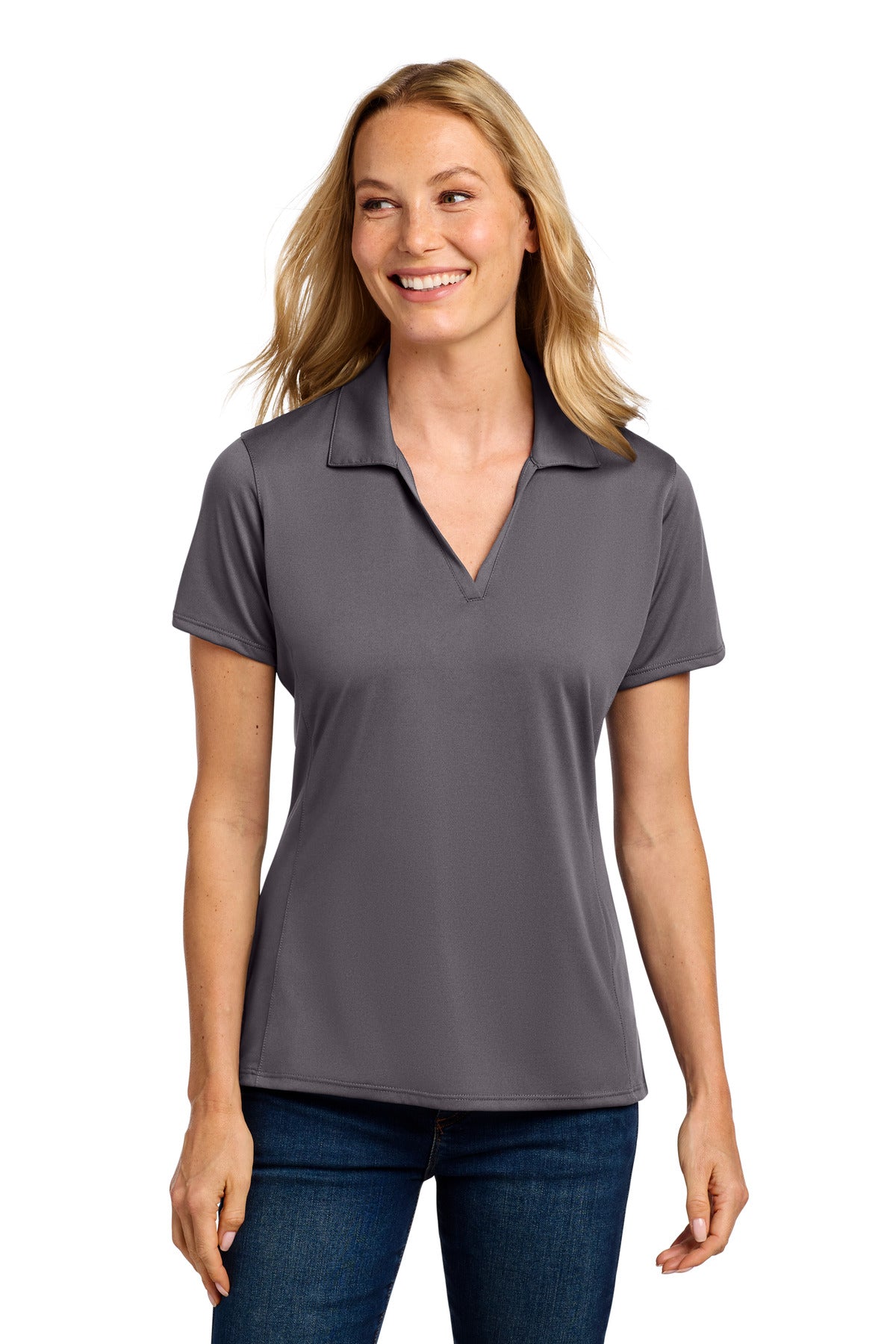 Front View of Graphite Port Authority Women's Performance Staff Polo LK398 plain