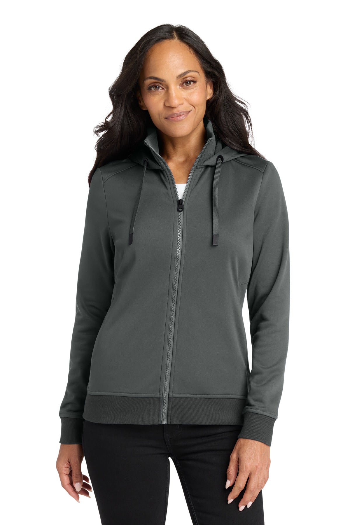 Front View of Graphite Port Authority Women's Smooth Fleece Hooded Jacket L814 plain