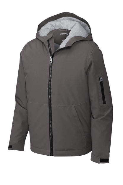 Front View of Graphite Sport-Tek Youth Waterproof Insulated Jacket YST56 plain