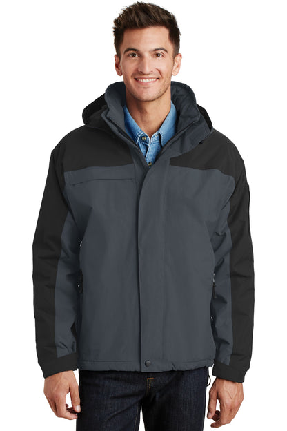 Front View of Graphite/Black Port Authority Nootka Jacket. J792 plain
