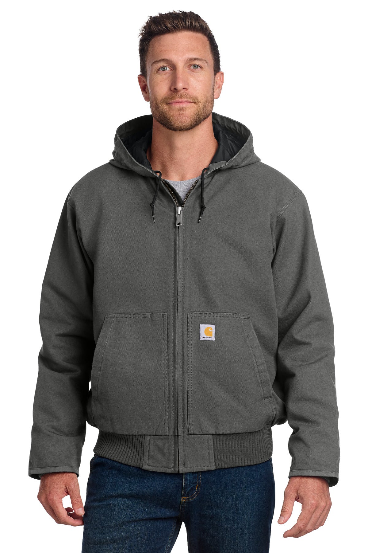 Front View of Gravel Carhartt Washed Duck Active Jac. CT104050 plain
